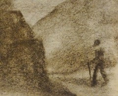 ALBERT WALLAT (1917-1997) Charcoal Drawing: HIKERS ON THE WAY BETWEEN ROCKS