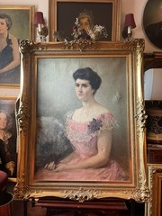 Antique 19thC French Portrait Oil Painting Of Lady On Canvas-Signed Paul Mathey