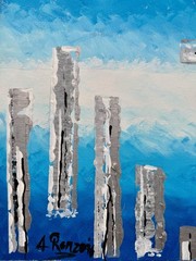 Original Abstract Painting by A. Renzo (1976) – Mid Century Art, 50×50 cm