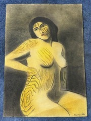 René Magritte drawing and painting on old paper signed stamped vintage