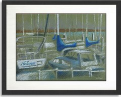 Original oil pastel painting of „Marina Morning“ by Seattle artist, Daniel Wend