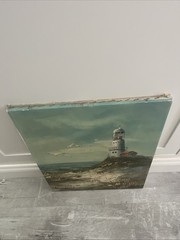 Vintage Canvas Brian Roche Seascape Lighthouse Coastal Original Oil Painting