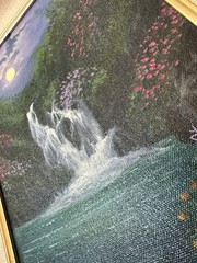 Moonlight Waterfall Landscape Framed Painting On Canvas-Signed