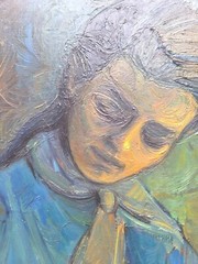 Oil Painting Eliane MEUNIER Portrait Young Woman Playing Guitar