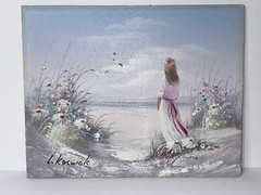 LAURA KESWICK Oil Painting Seaside Girl Painting LAURA KESWICK Oil On Wood 8”x10