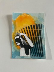 aceo original art figure architecture surrealist collage 2.5×3.5 mixed media