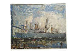 Oil Painting 1874 Harbor Ship President Hayes Maksimilians Mitrevics