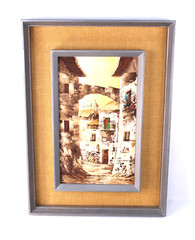 Old World City Village Mediterranean Street Scene Oil Painting On Board Signed