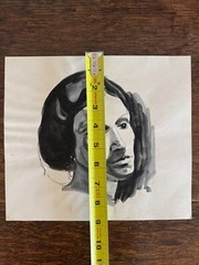 1930s Watercolor Woman Portrait On Paper 9 x 10 Monochrome Blacks Grays