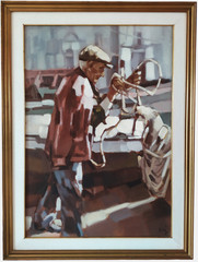 The Fisherman Harbor Scene Marina Original Contemporary Large Oil Painting sign.