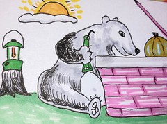 Original Bear Marker art card ACEO dorisann1022 Animal Stump Picnic Cola Thief
