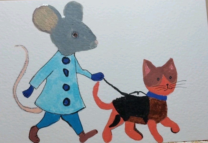 GAT Expressionism Original Painting 4×6 Whimsical Animals Mouse Walking Cat 🐈