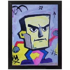 Expressionism/Abstract Colorful Square Head 9 x 12″ one of a kind Art Painting