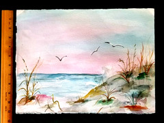 VTG Original Watercolor Silver Lake Dunes Beach & Sailboat Art 1992 Signed