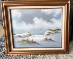 Beach Seascape Oil Painting Ocean Waves Seagulls Framed Signed DANIL 26×22