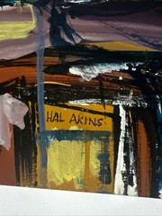 MID CENTURY ABSTRACT PAINTING EXPRESSIONISM CUBISM MODERNISM HAL AKINS SIGNED