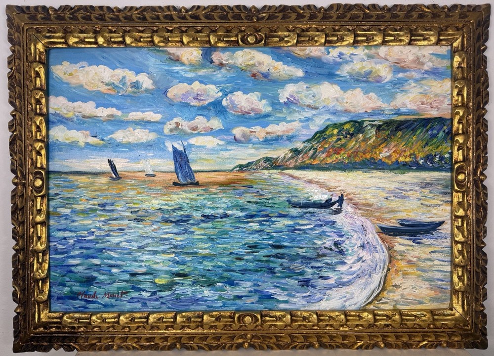 Claude Monet (Handmade) Oil On Canvas Signed & Stamped Framed Painting, Vtg Art
