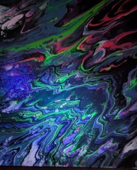 Abstract Fluid Pour Painting 8 X 8 Canvas Board Home Decor Art OOAK UV Reactive