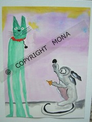 CAT & MOUSE Watercolor *HAND* Painted **NOT A PRINT** 9″ X 12″ ~Inventory #1494