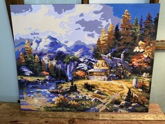 Vtg Paint By Number CABiN in the Woods near Water 20″x 16″ UNFRAMED Painting #1