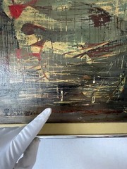 ANTIQUE MID CENTURY MODERN ABSTRACT OIL PAINTING OLD VINTAGE SIGNED 1957