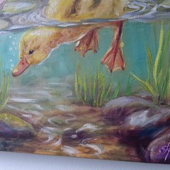 Diving Duckling Original Oil Painting Duck Pond Wildlife Animal Nature Art Gift