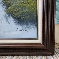 Vintage Original Oil Painting on Canvas Mountain Landscape Signed Simon 43″x 31″