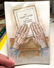 Original Illustration – U.S. Constitution, Pen & Copic Marker Art, 4×6
