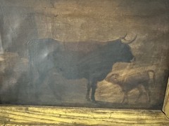 Stunning Antique 1800s Dark Sepia Realism Painting~Cows In Pasture~13.5×8.75