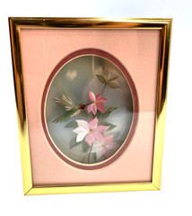 Trudy Quigley 3D Hummingbird Floral Framed Art Pink Gold Shadow Box
