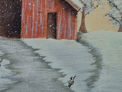 BARN PAINTING 8 X 10 -AMERICANA WINTER SCENE (WITH FRAME 14″ X 12″)