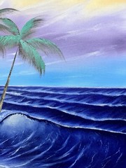 Tropical Seascape oil painting original art Bob Ross style 16x20in