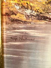 VTG G Whitman Trees Landscape Cabin Lake River Mountains Canvas 13.75”W 25.75”T