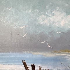 Morgan Framed Signed Impressionist Seascape Lighthouse Beach Painting on Canvas