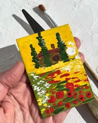Tuscany ACEO original Painting Italy Original Art Poppy Field Artwork