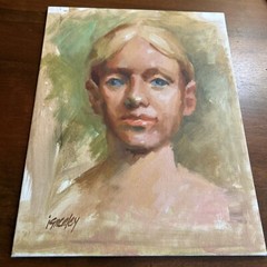 Outsider Art Portraiture Blond Blue Eyes Signed iGraeley Original 14 x 11