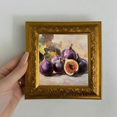 Fig Oil Painting, Small Framed Original Art For Home Decor