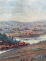 IMPRESSIONIST MARTIN JOHAN TENGBERG 1877-1941 STADT AM FJORD ÖLGEMÄLDE UM 1900
