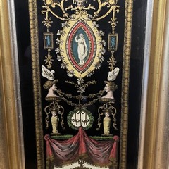 Pair of Neoclassical Reverse Paintings on Glass with Many Intricate Paintings