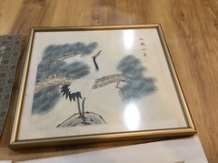 4 VTG Asian Watercolor on Silk Chinese Painting 15.5X13.25″ Woman lady crane lot