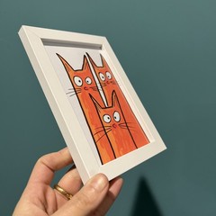 Cat Whimsical funny,cute,original,miniature Painting,small,mini,framed