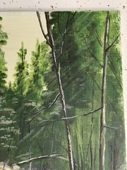 M Ramos Acrylic on Board Forest Pine Tree Snow Scene Amateur Painting 9×12