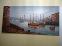 Original oil painting  Sailboats Seascape on canvas signed W. JONES framed 24×48