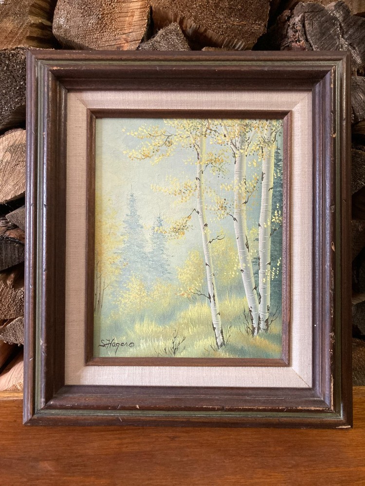 vintage oil landscape painting on canvas art fall aspens Colorado Rockies framed