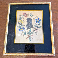 Antique 1790s-1820s Folk Art Portrait of Boy Shade Profile Shadow watercolor