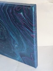 Abstract Fluid Pour Painting Iridescent Teal 8″ X 8″ Canvas Acrylic Decor Art