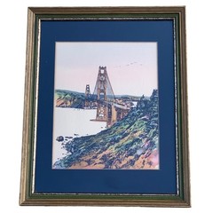 Vintage Golden Gate Bridge Watercolor Painting Framed San Francisco Signed 12X15