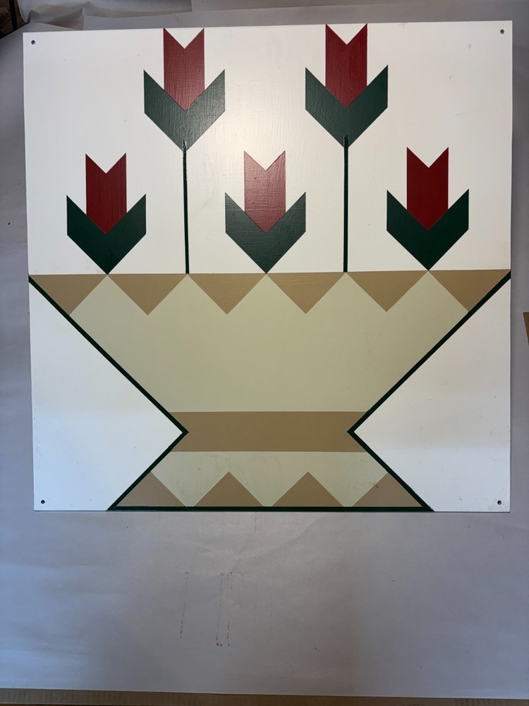Quilt Square (24″ x 24″ x 1/8″)i Hand Painted FLOWER POT Artwork (M3203)