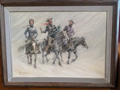 Harvey William Johnson “Prairie Carolers” Original Oil Painting Western Art