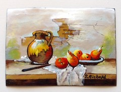 ANTIQUE ENAMEL PAINTING ON COPPER SIGNED S. RICHARD 5X7″